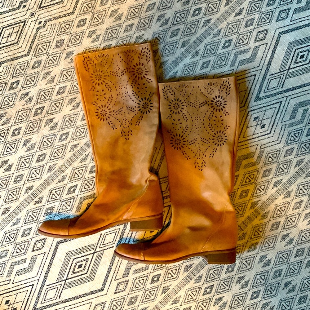 Anthropologie laser cut Italian leather boots